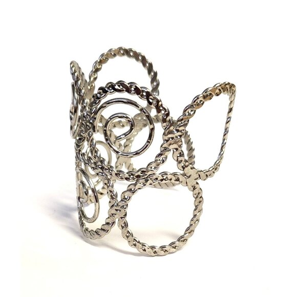 Wide Silver Tone Cuff Swirl Bracelet - Cut Out Design - Picture 3 of 3